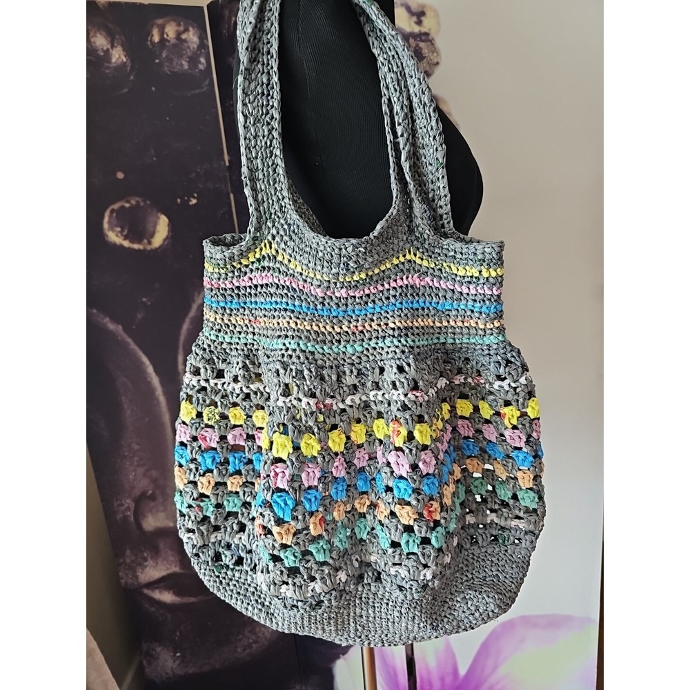 Unbranded Slouchy Multicolor Deep‎ Woven Medium Plastic Shoulder Bag Concert Bag